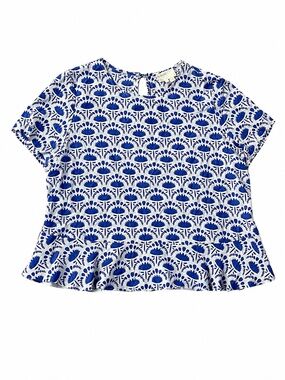 Hi There by Karen Walker Blueprint Bloom Peplum Blouse Blue White Floral Top 8